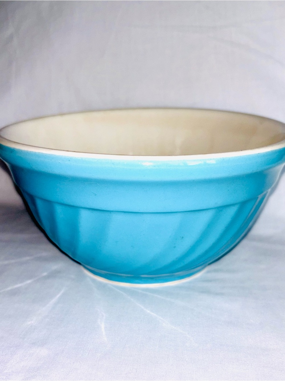 Vintage Medicine Hat Potteries Mixing Bowl Alberta Pottery Turquoise Swirl 7”